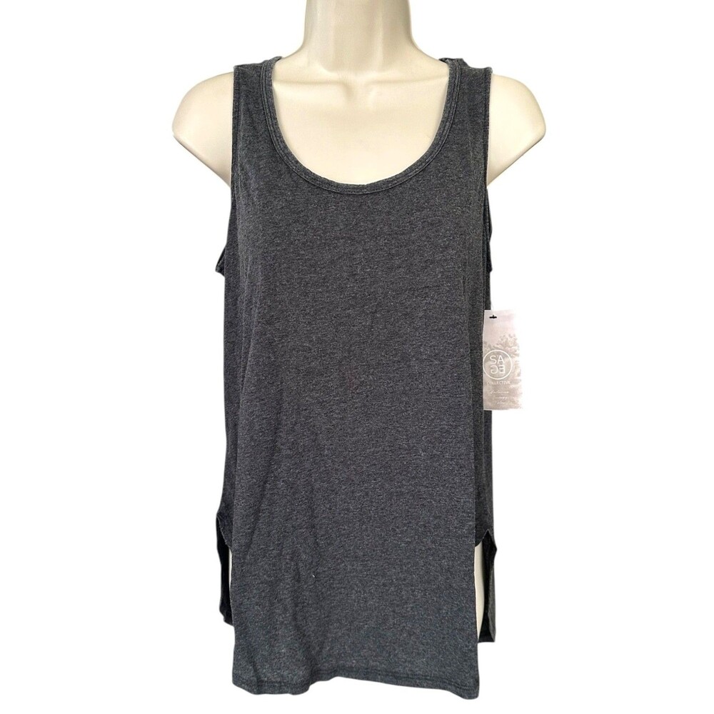 Sage Activewear Women's Sleeveless Ribbed Strappy Tank Top Size M Washed Black